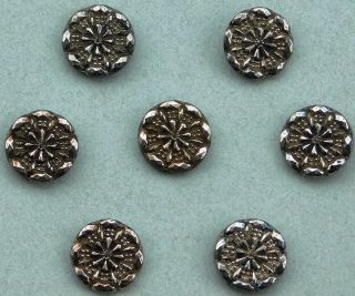 7 Antique Victorian Lacy Silver Luster Glass Buttons photo