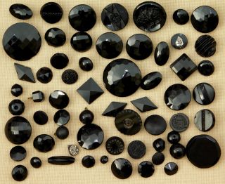 Antique Victorian Black Mourning Glass Buttons Lacy Luster photo