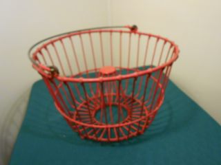 Rare Red Rubber Coated Wire Egg Gathering Basket/ Cone Center photo