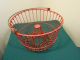 Rare Red Rubber Coated Wire Egg Gathering Basket/ Cone Center Primitives photo 1