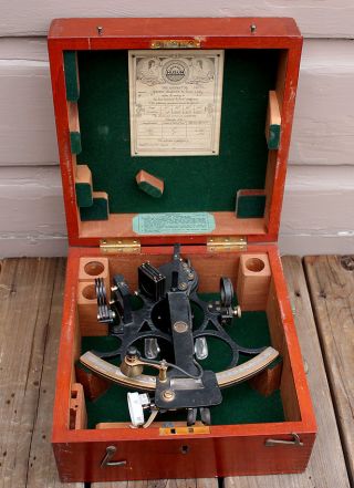 Antique Vintage Wwii Husun Henry Hughes & Son Maritime Brass Sextant & Case photo
