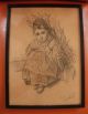 Rare 19th C French Little Girl Pencil Drawing - Signed / Dated L.  Labiche 1877 Victorian photo 1