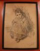 Rare 19th C French Little Girl Pencil Drawing - Signed / Dated L.  Labiche 1877 Victorian photo 2
