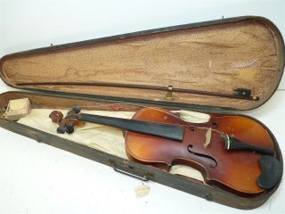 Vintage/antique Full Size 4/4 Scale German Strad Copy Violin W/ Old Coffin Case photo