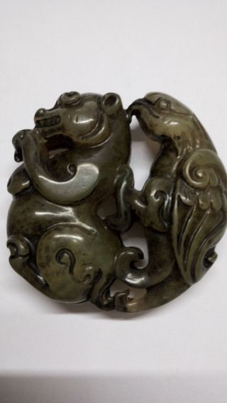 Old China Hand - Carved Jade Eagle Bear Pendant Amulets Collect photo