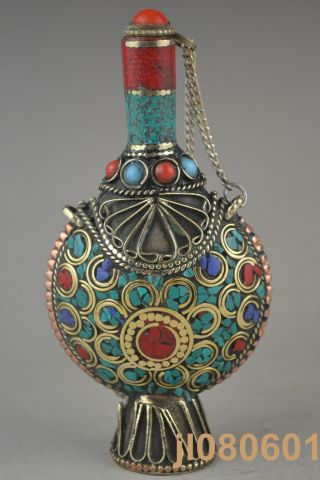 4.  1 Inch China Collectible Handwork Tibet Coral Turquoise Snuff Bottle photo
