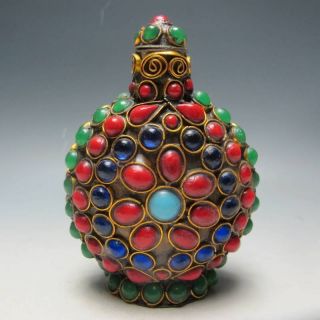 Tibet Old Handwork Turquoise Coral Beads Snuff Bottle photo