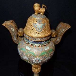 Antique Vintage Chinese Champleve Cloisonne Urn Foo Dog Finial photo
