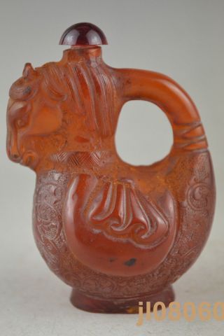 Collectible China Handwork Amber Carving Horse Snuff Bottle photo