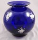 Vintage Cobalt Glass Vase With Applied Porcelain Flowers Vases photo 2