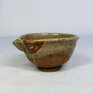 A290: Real Old Japanese Karatsu Pottery Ware Sake Cup With Tasteful Work. photo