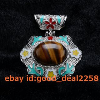 Tibetan Silver Cloisonne Inlay Natural Agate Pendant photo