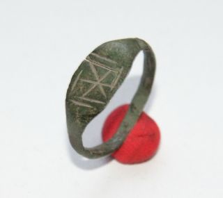 Ancient Old Viking Bronze Runic Ring (fbb01) photo