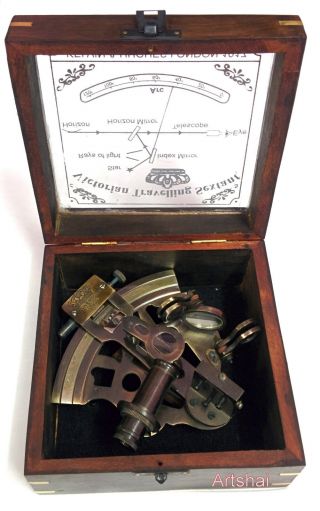 Artshai 5 Inch Size Nautical Sextant With Wooden Box.  Decor And Gifting photo