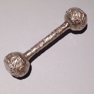 Antique Silver Dumbbell Infant Baby Rattle 0.  8 Oz photo