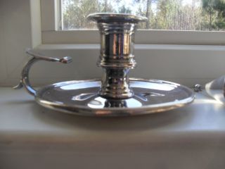 Vintage Chamber Candle Holder With Snuffer Silver Plate On Copper photo