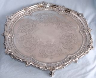 901g 1880 Martin Hall & Co London Sterling Silver Engraved Ball & Claw Tray photo
