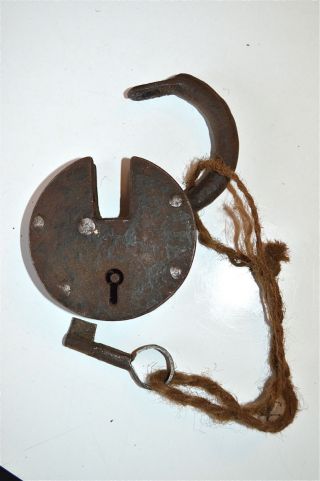 Ancient Looking Old Wrought Iron Padlock With Key Lock For Chest Box Lm9 photo