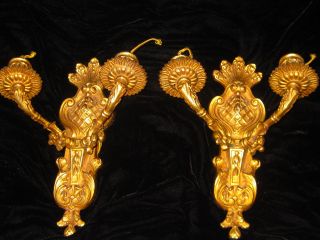 2 Antique Italian Gold Bronze Wall Sconce photo
