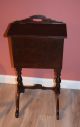 Antique Primitive Sewing Basket Stand & Tray W/ Double Top Wooden Mahogany Other Antique Sewing photo 1