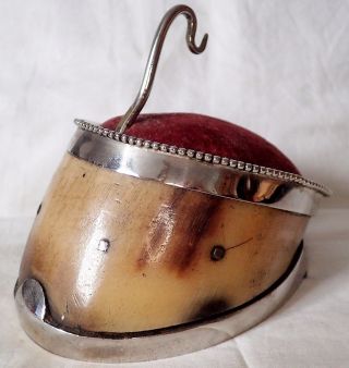 Antique Victorian Horses Hoof Pin Cushion,  Spool Holder1800 Taxidermy photo