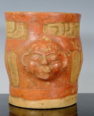 Ancient Pre - Columbian Mayan Guatemalan Carved Wind God Vase 600 Ad – 850 Ad photo