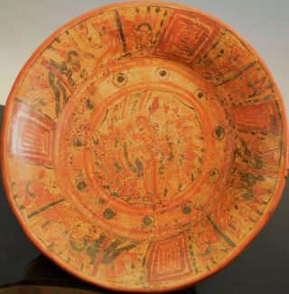 Ancient Pre - Columbian Mayan Ulua Valley Honduras Polychrome Figural Plate photo