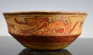 Ancient Pre - Columbian Mayan Copador Polychrome Jaguar Bowl photo