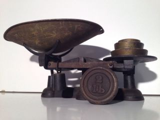 Antique Balance Scale Vintage Primitive Cast Iron,  Brass Weights General Store photo