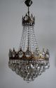 Antique Vintage French Basket Style Brass & Crystals Chandelier Ceiling Lamp Chandeliers, Fixtures, Sconces photo 1