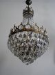 Antique Vintage French Basket Style Brass & Crystals Chandelier Ceiling Lamp Chandeliers, Fixtures, Sconces photo 2