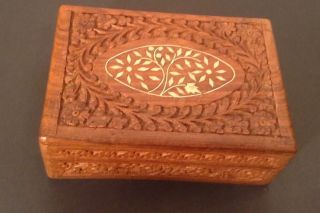 Vintage Hand Carved Wooden India Inlay Box photo