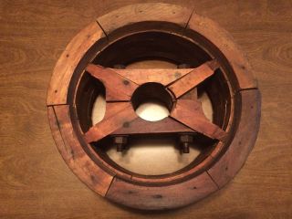 Antique Wooden Flat Belt Split Pulley Primitive Wheel Decoration Farm Tool photo