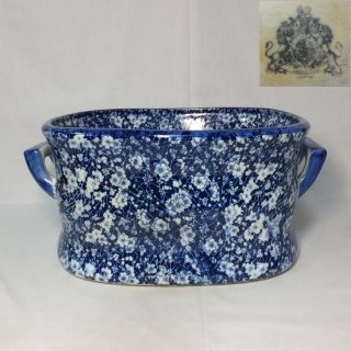 A443: European Blue - And - White Porcelain Ware Wine Bucket With Sign photo