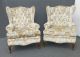 Vintage Pair Tufted Velvet Floral Arm Chairs French Provincial Style Post-1950 photo 2