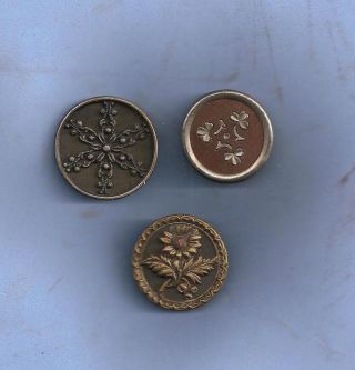 Antique 3 Metal Buttons Flowers photo