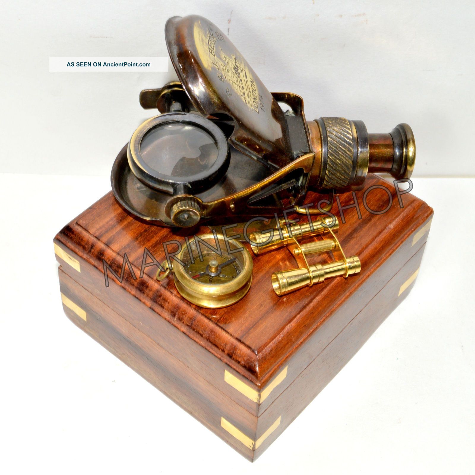 Vintage Antique Nautical Brass Monocular Binocular Telescope With Wooden Box Telescopes photo