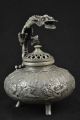 China Miao Silver Carving Auspicious Dragon Open Its Claws Incense Burner Incense Burners photo 2