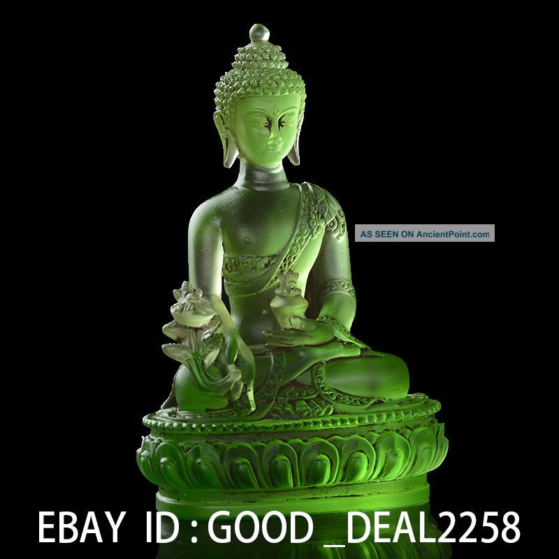 Chinese Green Coloured Old Beijing Glaze Hand - Carved Sakyamuni Statue 19th Other Antique Chinese Statues photo