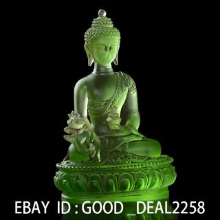 Chinese Green Coloured Old Beijing Glaze Hand - Carved Sakyamuni Statue 19th photo