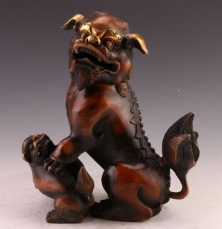 Oriental Vintage Bronze Gilt Handwork Carved Statue - - Foo Dog photo