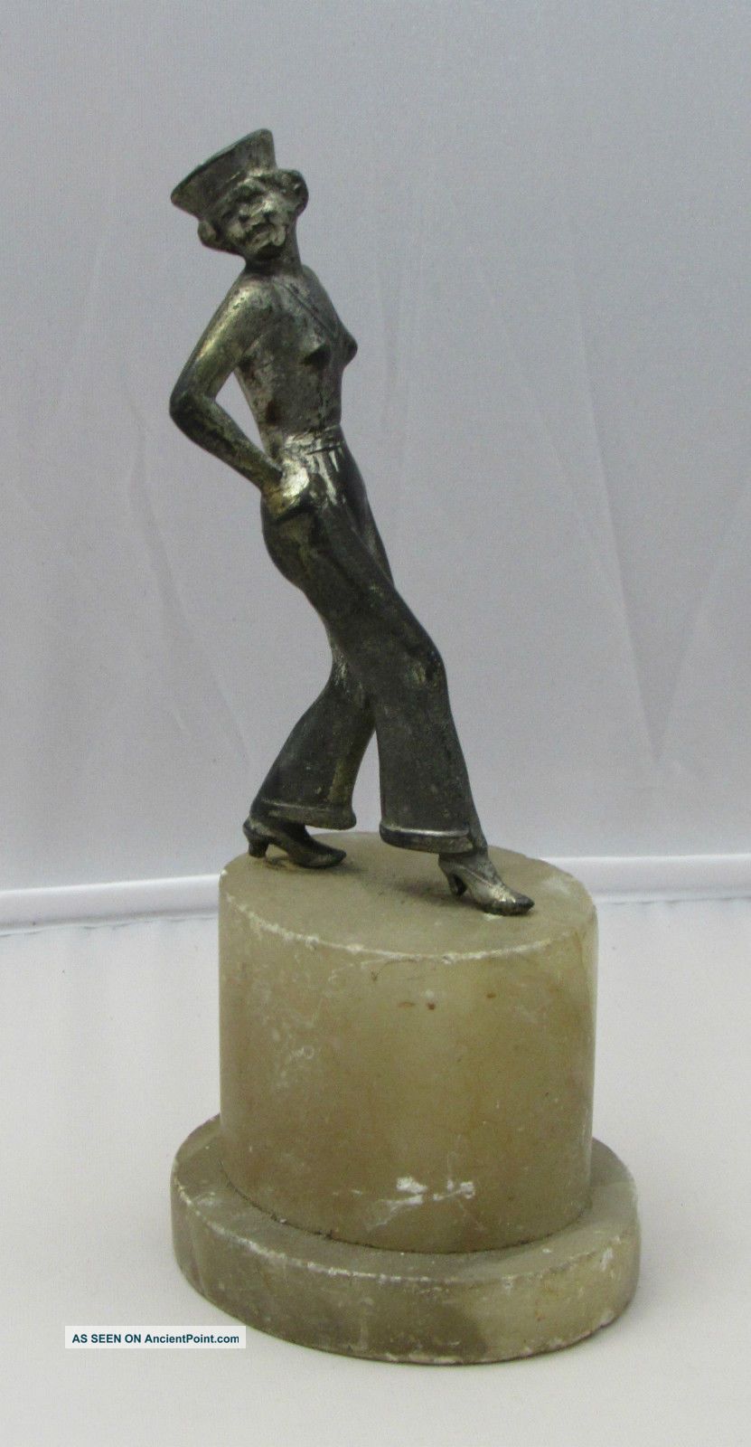 Art Deco Spelter Figure Sailor Lady Lorenzl Style On Alabaster Base Art Deco photo