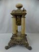 Antique Victorian Bronzed Spelter & Onyx Old Pillar Style Mantel Gilbert Clock Clocks photo 4