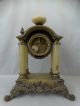 Antique Victorian Bronzed Spelter & Onyx Old Pillar Style Mantel Gilbert Clock Clocks photo 5
