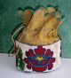 Vintage Ute Indian Beaded Drawstring Purse,  Native American,  Leather,  Floral Native American photo 3