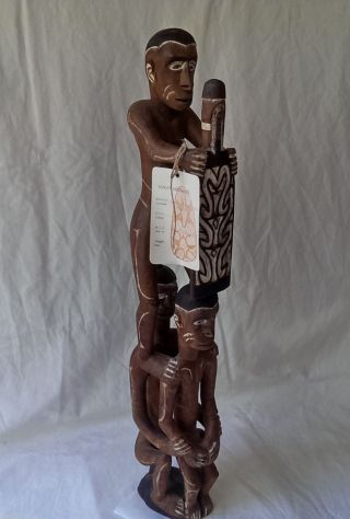 Asmat Guinea Artifact Warrior Carving Statue photo