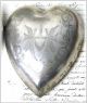 Large Rare Old French Heart Ex Voto Virgin Mary Metal Silver Engraved 1890th Other Antiquities photo 3
