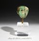 Egyptian Male Head Figure Ptah Pataikos Green Glazed Faience Ancient Amulet Egyptian photo 3
