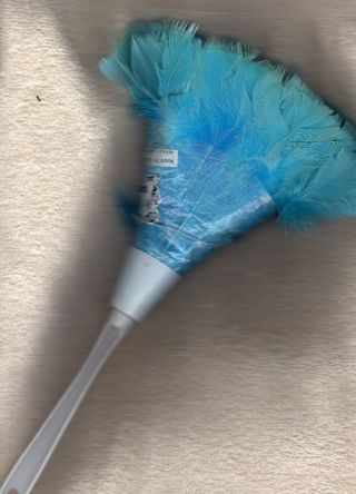 Vintage Blue Feather Duster,  Plastic Handle,  Good Old Values,  Still Has Plastic photo