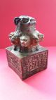 Antique Chinese Bronze Multi Headed Bear Seal 4 Text Panels And Base Seal C1900 Chinese photo 1